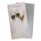 Bryllupskort dobbelt med konvolutt, flotte pålimte detaljer, vinglass (Minstekjøp 10 stk) thumbnail